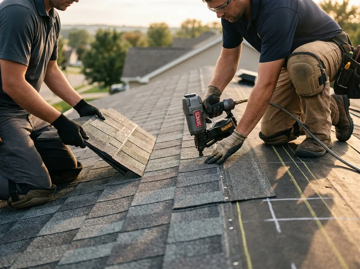 Professional roofer working on a residential roof in Miami Beach